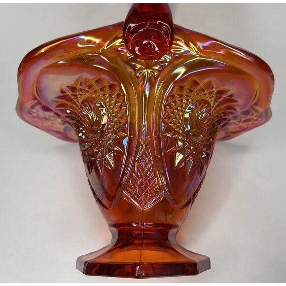 Vintage Indiana Carnival Glass Amberina Basket Starburst Shell Pattern - Picture 7 of 7